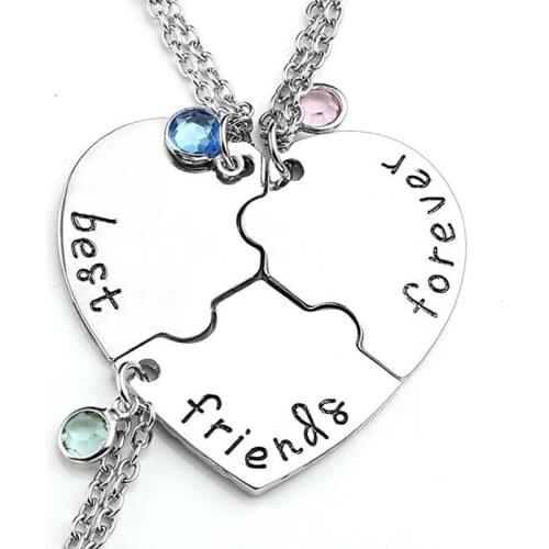 3pcs/Sets Women Necklace Crystal Heart Pendant Best Friends Forever Gift For Sister Friendship Anniversary Jewelry