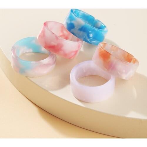 5Pcs/Set Colorful Transparent Acrylic Resin Rings for Women Summer Sweet Cute Geometric Round Open Ring Wedding Jewelry Gift