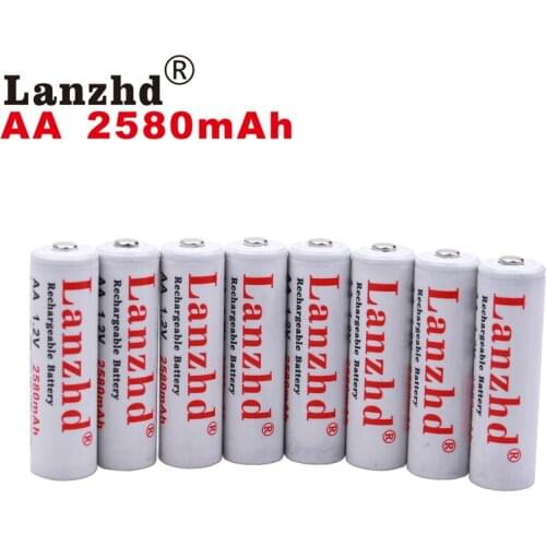 8pcs NI MH AA rechargeable batteries AA 1.2V NI-MH lithium battery Pro AA 2580mAh 1.2 V For flashlight toy preheated battery 2A