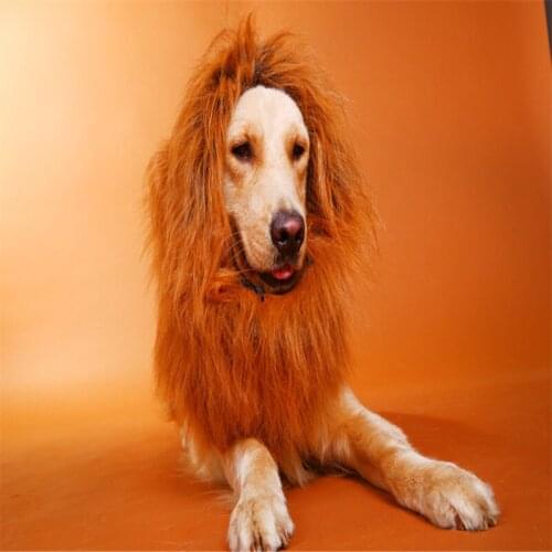 AHUAPET Dogs Dress Up Costume Wig Emulation Lion Hair Mane Lion Hair Mane Ears Head Cap Dog Halloween Festival Costume Chihuachu