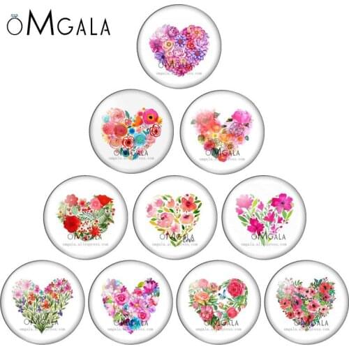 Watercolor Flower Love Heart Shape Art Paintings 12mm/16mm/18mm/25mm Round photo glass cabochon demo flat back Making findings
