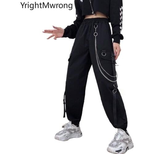 Ribbon Belt Pocket Ring Chain Cargo Jogger Pant Hip Hop Streetwear Women Harajuku Tracksuit Techwear Summer Sweatpant Trouser