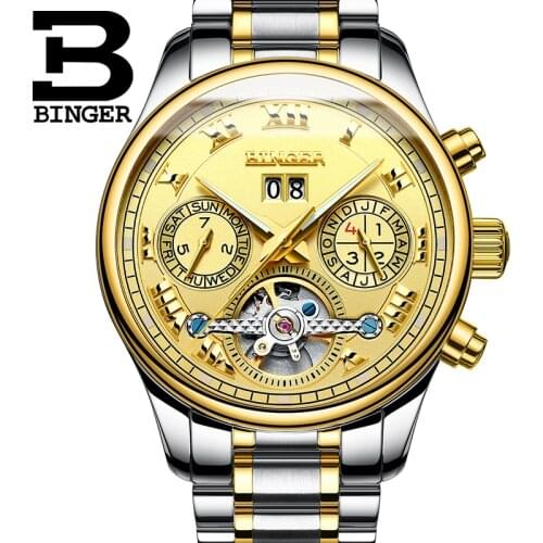 Skeleton Automatic Watches Men mechanical Watch BINGER Watches mens top brand luxury Military Waterproof Clock relogio masculino