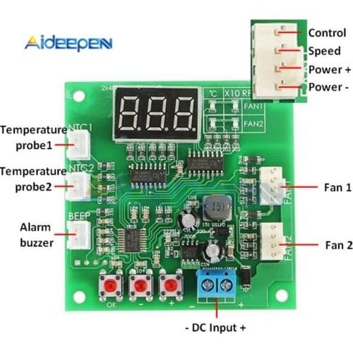 4 Wire 2 Channel PWM Fan Temperature Controller PC Fan Motor Speed Controller LED Digital Thermostat DC 12V 24V Heat Sink