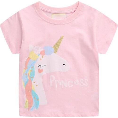 Bambino Pink Unicorn T-shirts Unicorn Clothes100% Cotton New Summer Children Tops 2-7Years Little Girls Clothing Baby Costume
