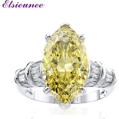 ELSIEUNEE 100% 925 Sterling Silver 6ct Marquise Simulated Moissanite Citrine Wedding Engagement Ring Fine Jewelry Drop Shipping