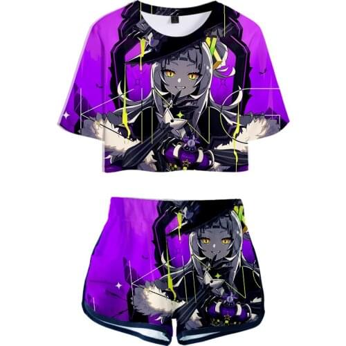 HOLOLIVE VTuber Murasaki Shion 3D Summer unisex Sets Sexy Short Tops+shorts Elastic Waist Suit Vitality Kawaii Two Piece Sets