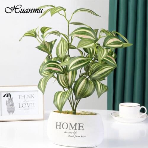 Artificial Plants Evergreen Oak Leaves Green Leaves Home Garden Living Room Bedroom Balcony Decoration Tropical Fake Plant New