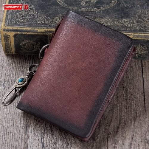 Genuine Leather Mini Purse Womens Wallets Card Holder Short Wallet Female Zipper Coin Purses First Layer Cowhide Retro 2021 New