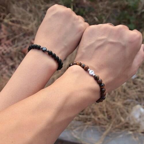Fashion Paired Bracelets For Men Women Natural Frosted Tiger Eye Braslet Stone Distance Couple Bracelet Small Beaded Braclet