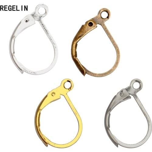 REGELIN Fashion 50pcs/lot 4 Colors Copper Earring Hooks Clasps Settings Simlple Earrings Clips for DIY Earrings Ear Jewelry Maki