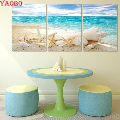 3pcs set 5D diy diamond painting full square round drill diamond embroidery Sea view Shells mosaic picture Handmade hobby crafts