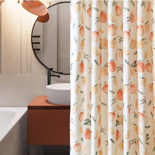 Bathroom Set with Shower Curtains Fresh Peach Pattern Modern Natural Waterproof Cloth Bathroom Decor Hooks Bath Curtain Set