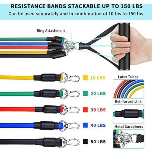 11pcs set Pull Rope Fitness Exercises Resistance Bands 5cTPR elastic Tubes rope Yoga Band indoor Body sports Training equipment