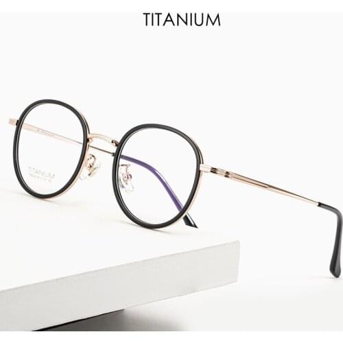 KatKani Round Retro Ultra-Light Pure Titanium Eyeglasses Frame Women Comfortable Optical Prescription Glasses Frame Men T6059