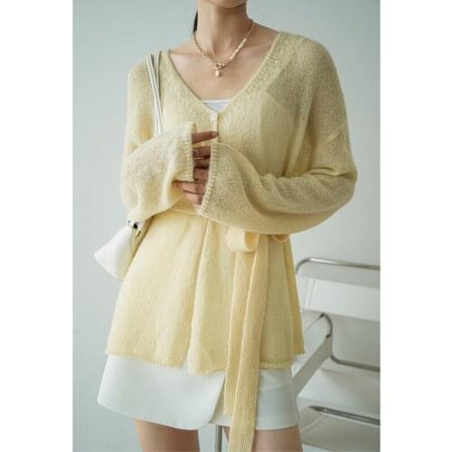 [ZAYAU]High Proportion Mohair Early Autumn Sweater Coat womens Blouse Lace Up With Wool Thin Sweater Original2021