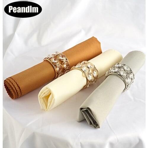 PEANDIM 6 Piece/ LOT Crystal Napkin Clasp Table Napkin Ring Wedding Christmas Party Banquet Dinner Serviette Napkin Holder