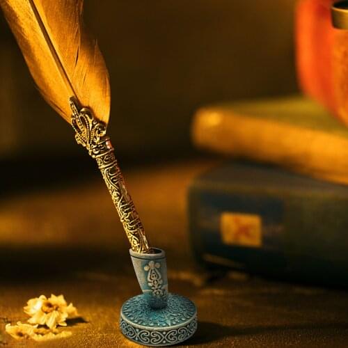 Feather Pen Holder Office Vintage Quill Dip Pen Base Metal Round Pen Holder Without Pen Dropshipping Wholesale