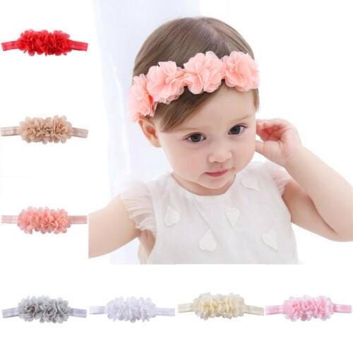 Baby Flower Crown Headband Chiffon Flower Wreath Pink Ribbon Hair Bands Children Girls Handmade DIY Headwear Hair Accessories