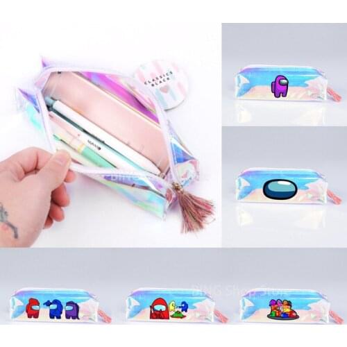 Among Us Student Transparent Laser Phantom Color Pencil Case Cartoon Animation PVC Pencil Storage Bag Learning Stationery Gift