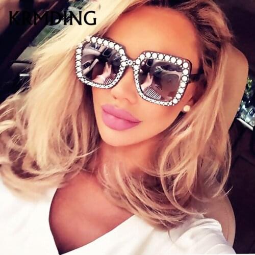 KRMDING Luxury shiny diamond square sunglasses womens brand big box sunglasses ladies 2019 new UV400 glasses lenses