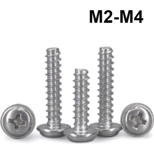 Round Pan Head Self Tapping Screw With Pad 304 Stainless Steel Flat Tail Self-tapping Screws With Washer M2 M2.2 M2.6 M3 M4