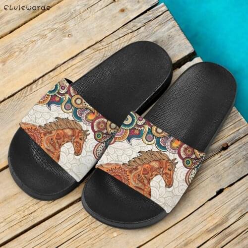 ELVISWORDS Ethnic Tribal Horse Printed Brand Design Summer Women Slippers Casual Non-slip Slides Flip Flops Indoor Floor Sandals