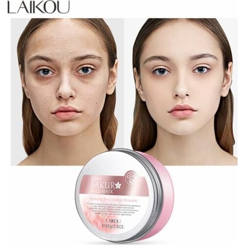 LAIKOU Japan Sakura Clay Mask Deep Cleansing Whitening Repair Skin Mud Korean Face Mask Oil Control Shrink Pores Skin Care 80g