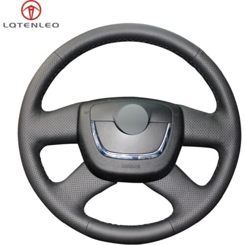 LQTENLEO Black Genuine Leather Car Steering Wheel Cover For Skoda Octavia Yeti Superb 2008-2013 Citigo Fabia 2009-2012