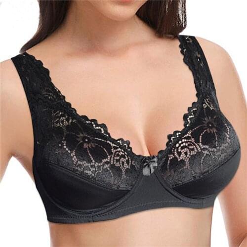 Womens Lager Bosom Floral Lace Bra Unpadded Sexy Lingerie Underwired Perspective Plus Size Brassiere Tops 34-46 B C D DD E F