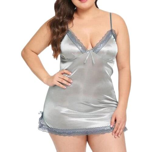 Plus Size 5XL See Through Sexy Lingerie Women Hot Erotic Lace Babydoll Dress Satin Sleepwear Underwear Babydolls Sheer Sleepwear