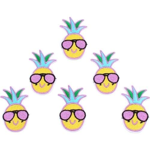 10pcs/lot Quality Funny Pineapple Patch Iron On Embroidered Cartoon Fruits Stickers Garment Repair Appliques DIY Coat Jean Badge