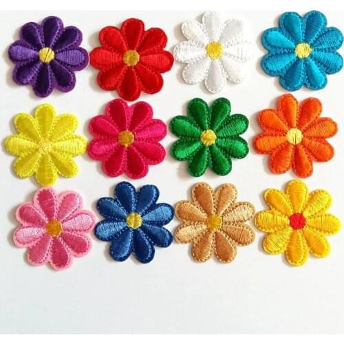 12pcs/lot 38mm Lovely flower Embroidered Patch Applique Iron on Fabric Sticker Handmade Sewing DIY Clothing Accessories
