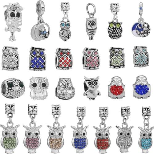 2Pcs/Lot Silver Color Vivid Owl Dangles Beads Charm Fit DIY Bracelet Necklaces For Women Men Kids Jewelry Accessories 2021 Trend