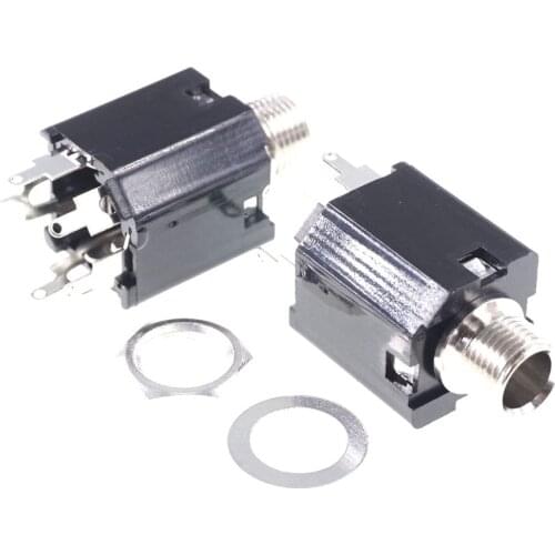 20 Pcs Thread Lock Panel Mount 1/4" 6.35 mm Stereo Phone Jack Socket Headphone Connector 3 Conductor 5 Contact Through Hole