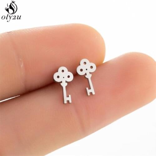 2021 New Punk Metal Key Stud Earring Geometric Stainless Steel Earrings for Women Kids Everyday Jewelry Party Jewelry Gifts