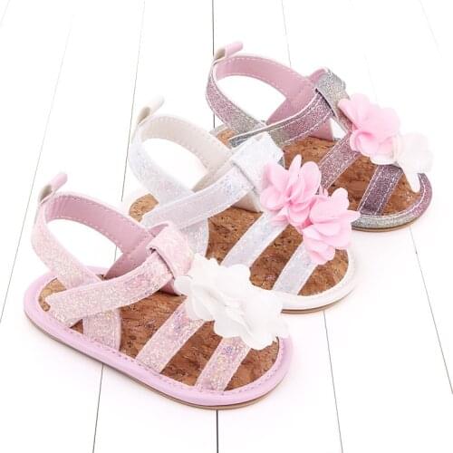 2021 Baby Girls Summer Flowers Sandals Newborn Infant Baby Girls Flat Sandals Shoes Solid Non-slip PU Leather Breathable Toddle