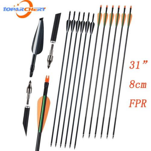 Toparchery Glass Fiber Hunting Arrows 80cm Diameter 8mm Plastic Feather Replaceable Arrow Point for Childrens Pratice Archery
