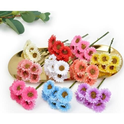 6pcs/lot Silk Gerbera Bouquet Artificial Flowers Bride Wedding Home Decoration DIY Christmas Party Scrapbooking Fake Flowers
