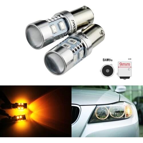 ANGRONG 2x Amber HY21W BAW9s LED Car Light 10SMD 2835 LED Indicator Parking Light Bulb For Citroen C4 Grand Picasso