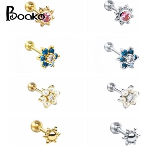 BOAKO Blue Flower 1Pcs 925 Sterling Silver Earrings For Women Stud Earrings Gold/Silver Jewelry Piercing Fast Fashion Серьги
