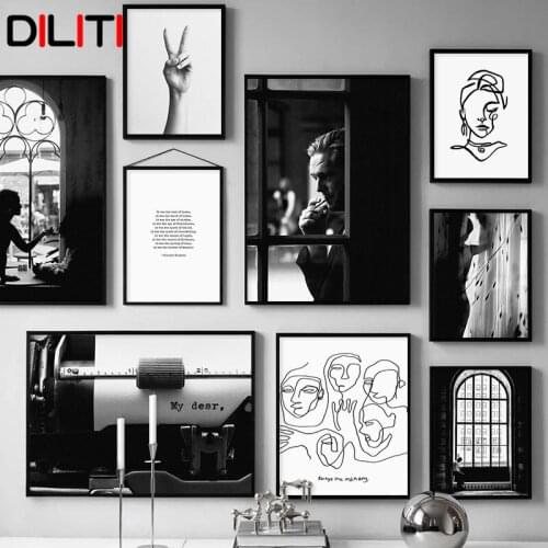 Black White Vintage Typewriter Print Poster Abstract Line Drawing Canvas Painting Nordic Sweet Lover Wall Art Picture Home Decor