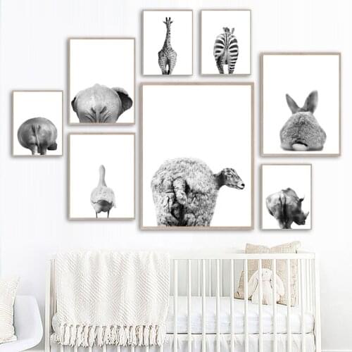 Black White Elephant Zebra Sheep Rabbit Hippo Wall Art Canvas Painting Nordic Posters And Prints Wall Pictures Kids Room Decor