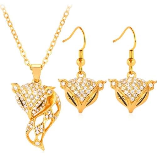 Collare Jewelry Sets For Women Gold/Silver Color Rhinestone Wholesale Fancy Fox Necklace Earrings Sets S131