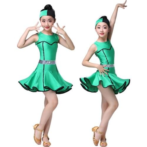 Childrens Professional Latin Dance Costumes Girls Latin Ballroom Dance Clothing Kids Latin Green Dance Costumes