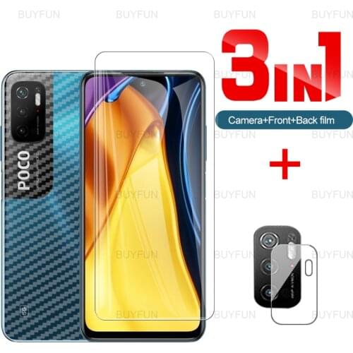 For Xaiomi Poco M3 M 3 Pro M3Pro 5G Back Carbon Fiber Film+Front Tempered Glass For Poco Pocophone X3 Pro NFC F3 Camera Film