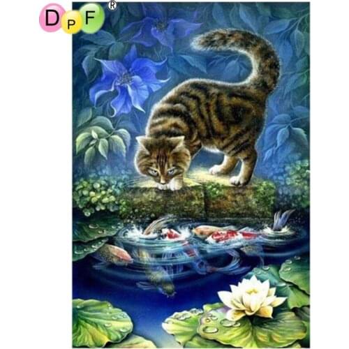 DPF Full DIY Daimond Painting Cross-stitch Cat&Fish Diamond Painting Full Rhinestones Painting Embroidery Diamant Gifts craftsr