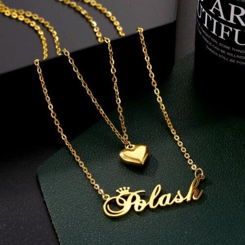 Stainless steel custom name Double Chains Heart Custom for Women Love Nameplate Jewelry Special Gift for Girlfriend