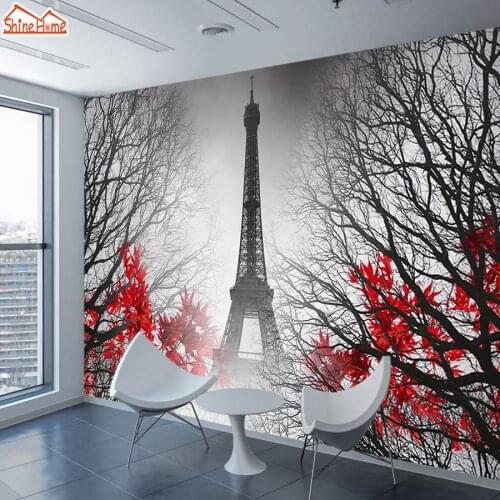 ShineHome-European City Landscape Wallpaper for Livingroom 3 d Wall Paper Mural Rolls France Paris Eiffel Tower Tree Home Decor