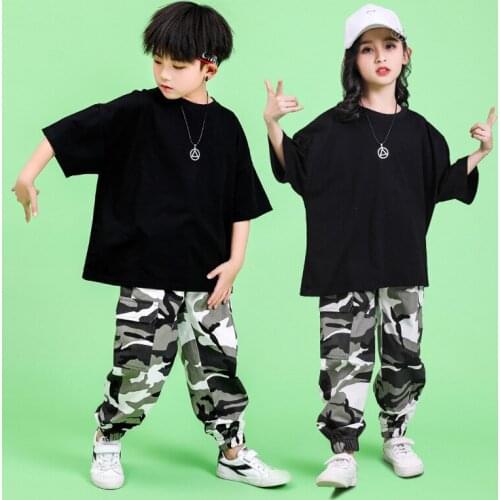 Children Hip Hop Clothing Oversized Running T Shirt Tops Camouflage Casual Pants for Girls Boys Dance Costume Ballroom Clothes